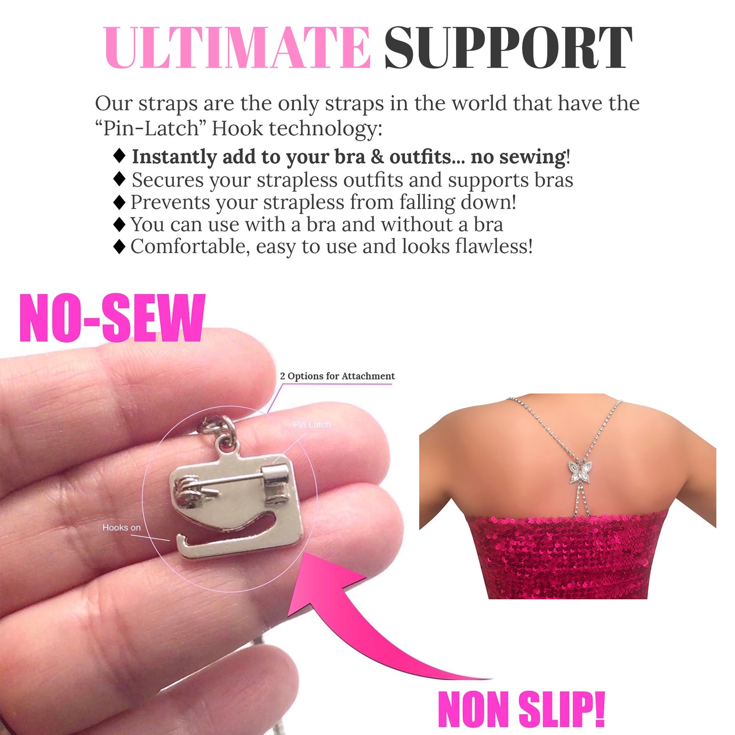 (Draping Back) Butterfly Crystals (Silver) Rhinestone Dress Straps