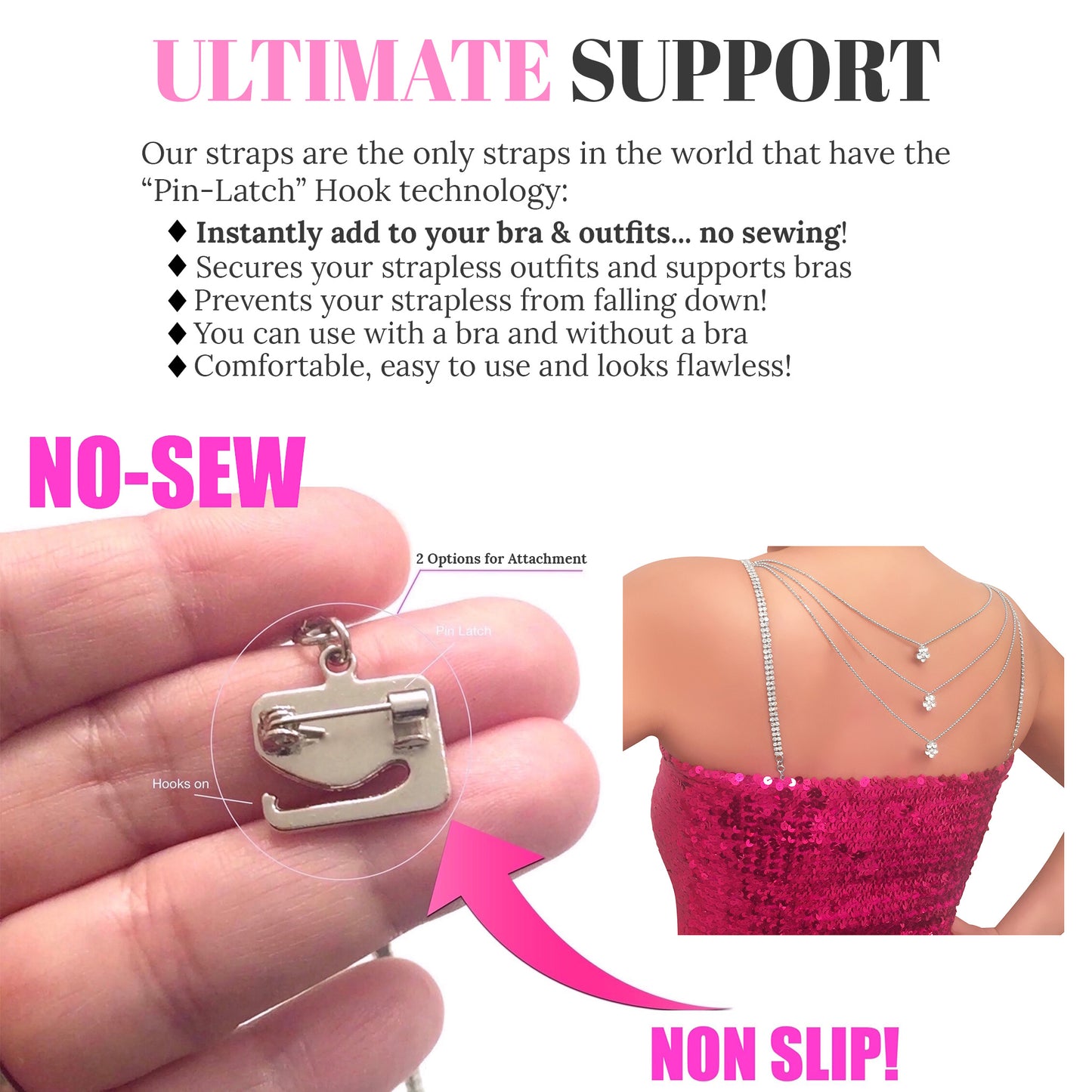 (Draping Back) Flower Crystals (Silver) Rhinestone Dress Straps