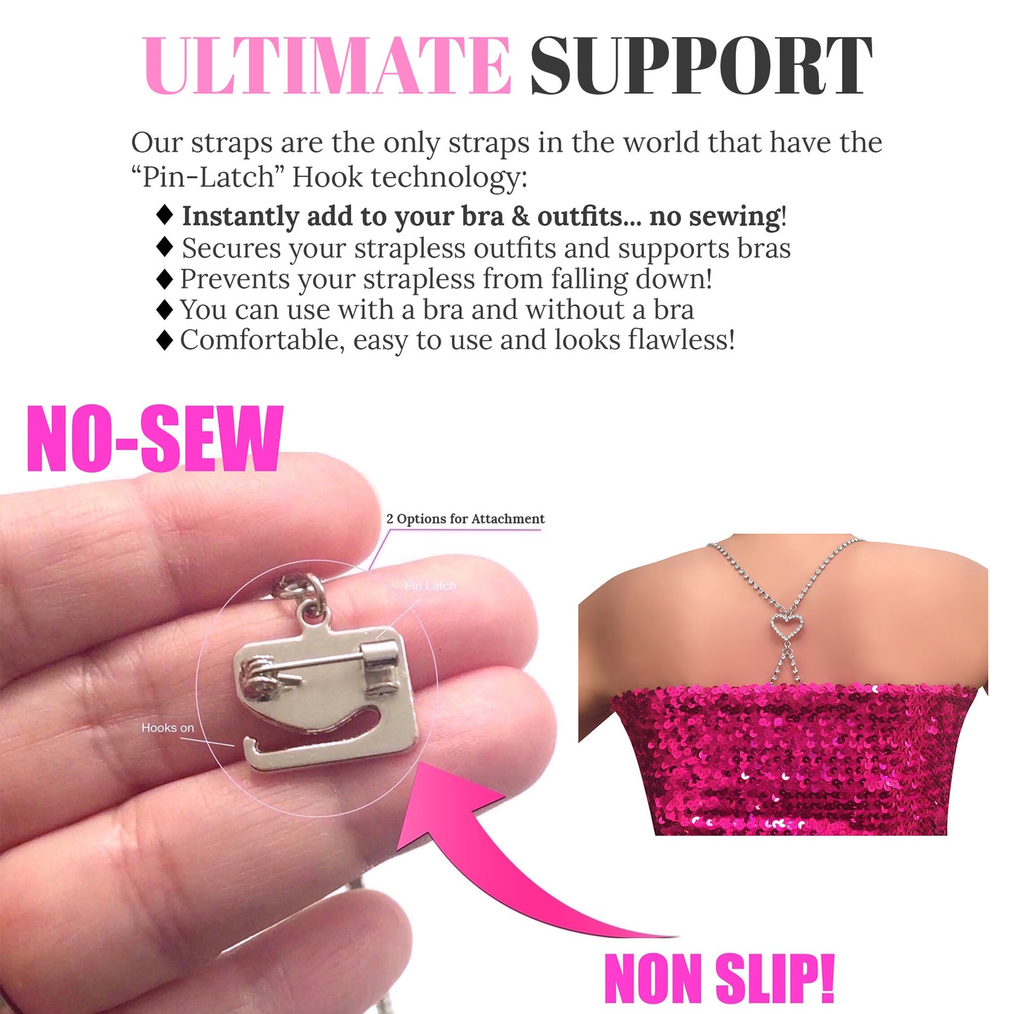 (Draping Back) Heart Crystals (Silver) Rhinestone Dress Straps