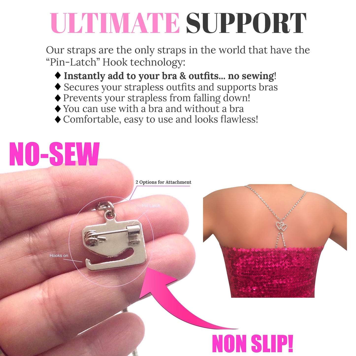 (Draping Back) Joined Hearts (Silver) Rhinestone Dress Straps