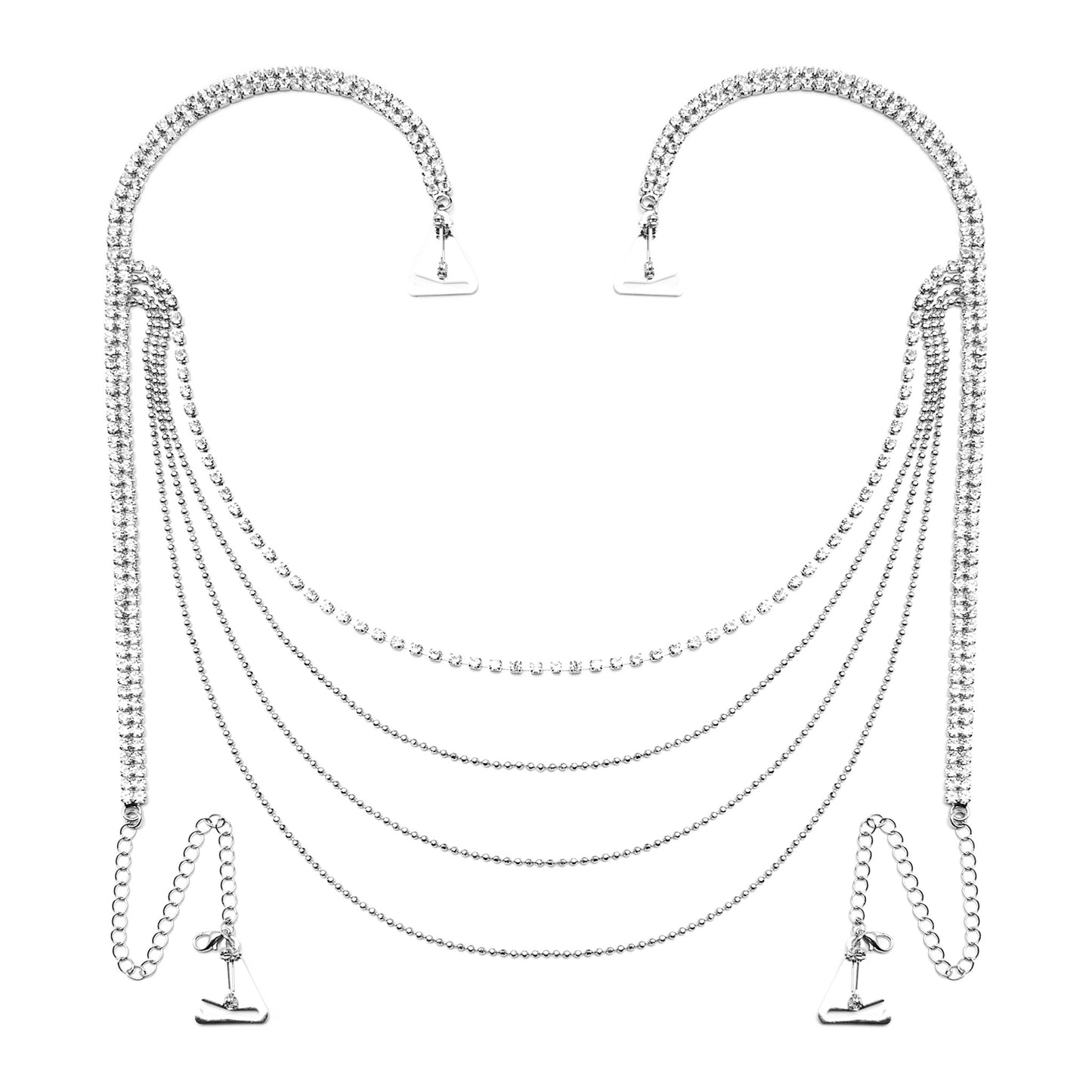 (Draping Back) Tier Crystals (Silver) Rhinestone Dress Straps