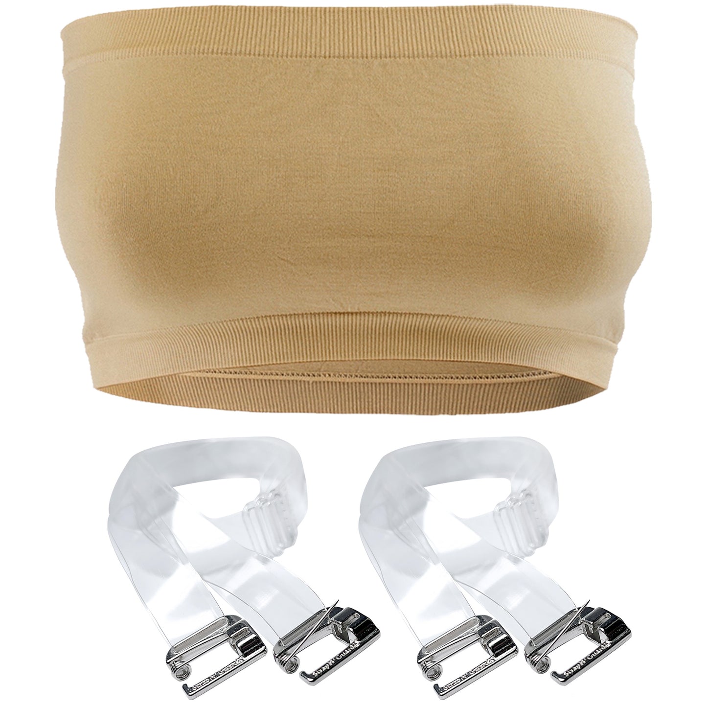 Seamless Tube Top Bra (in Black, White or Nude) with Clear Straps