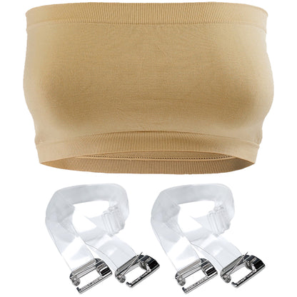 Seamless Tube Top Bra (in Black, White or Nude) with Clear Straps