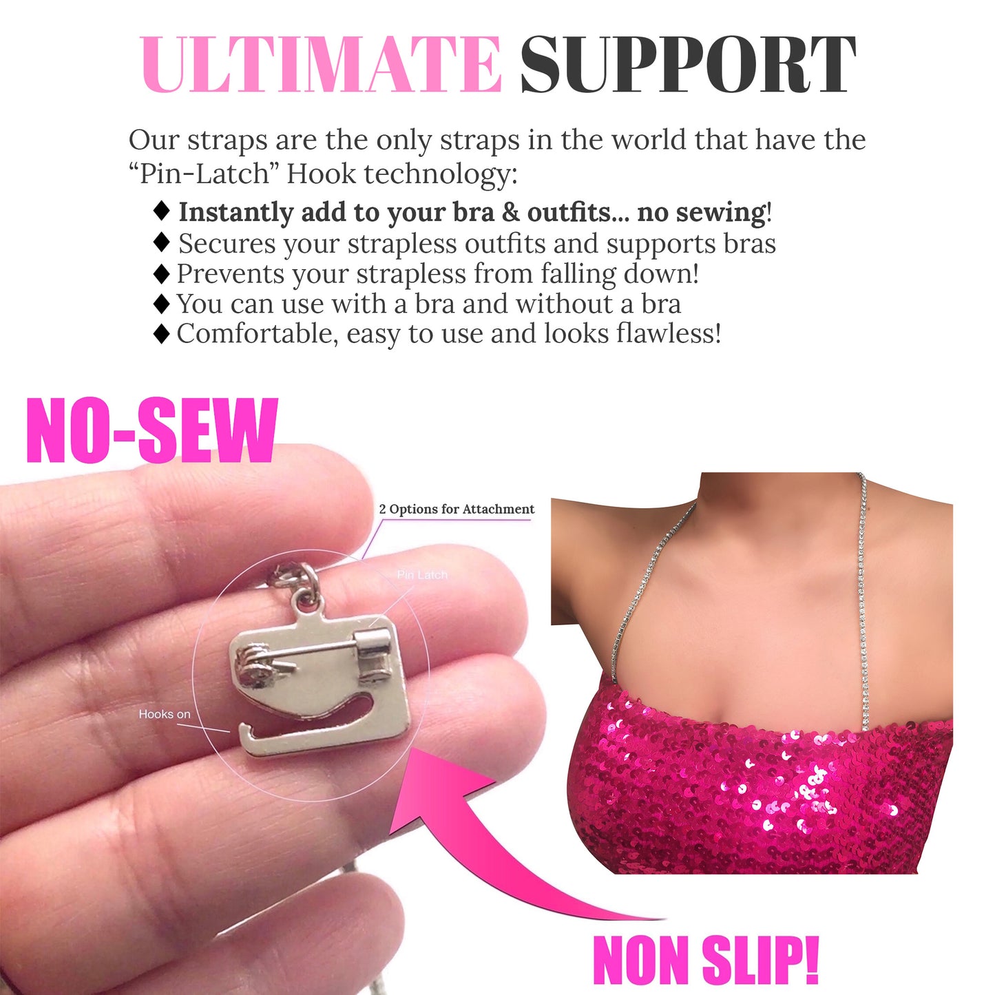 Halter Crystals Strap (Silver) for Bras, Swimsuits, Dresses